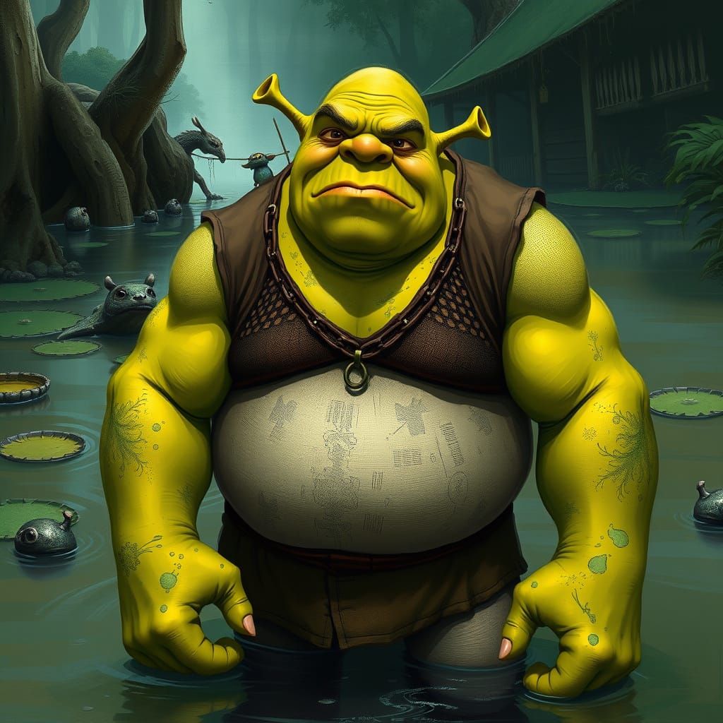 Muscular Ogre Shrek in Whimsical Fantasy Style