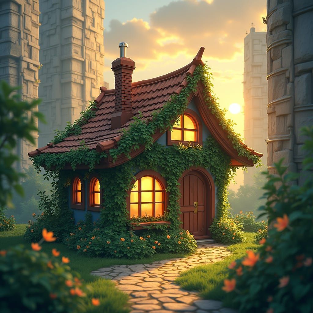 Cozy City Oasis in Vibrant Watercolor Style