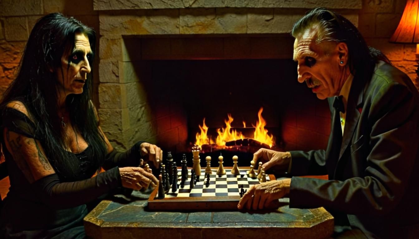 Alice Cooper and Vincent Price Chess Game as Van Gogh Painti...