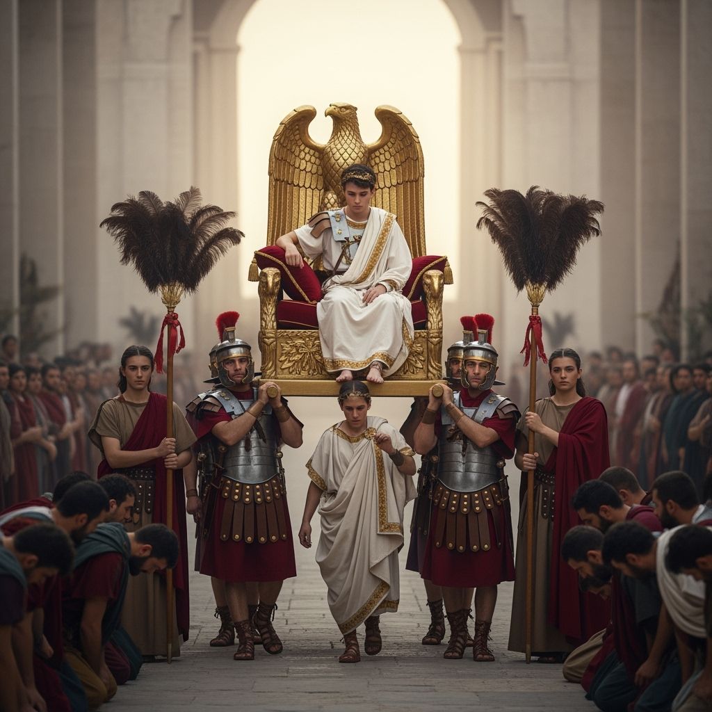 Young Emperor on Eagle Throne in Photorealistic Style
