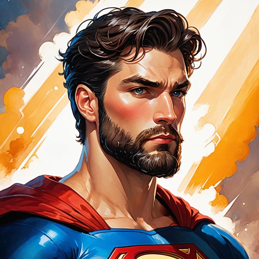 Art Nouveau Superman-like Man in Velvet Costume