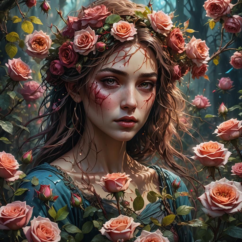 Ethereal Rose Maiden in Enchanted Garden