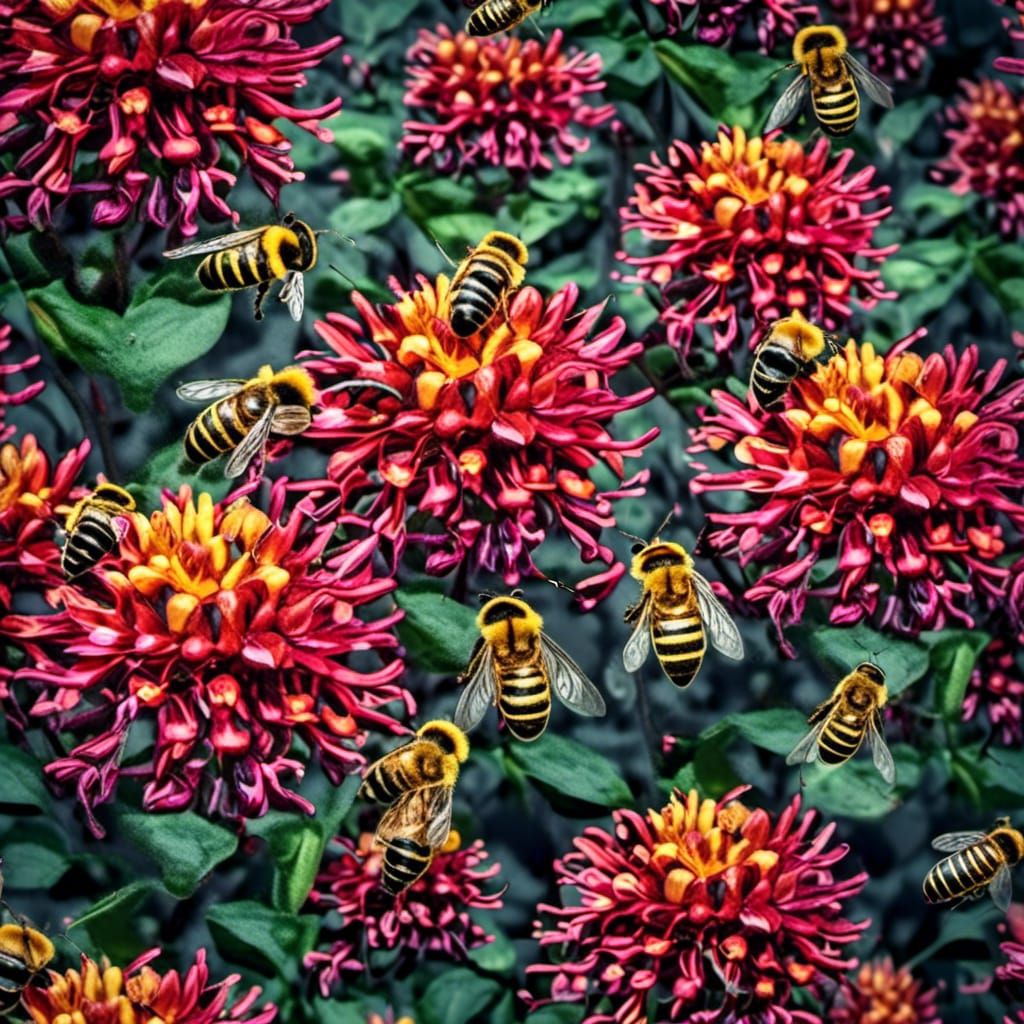 Bees Pollinating Flowers in Vibrant Detail