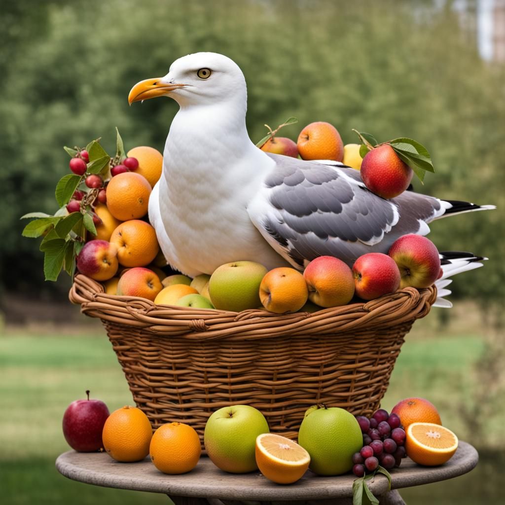 Baffled Seagull in Fruit Basket: A Meme