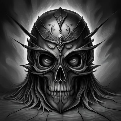 Crossed Swords Skull: Dark Fantasy Charcoal Art