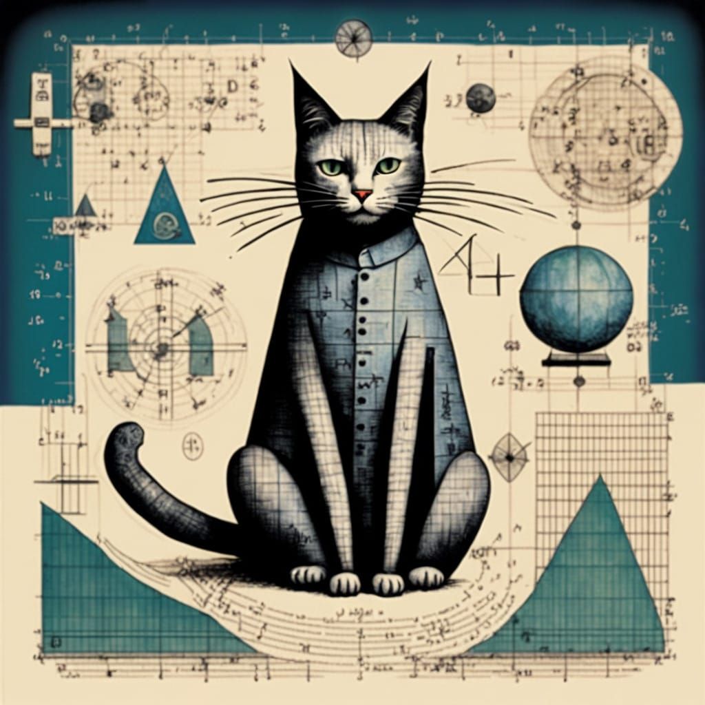Mathematical Whimsy of Cats in Futuristic Landscape