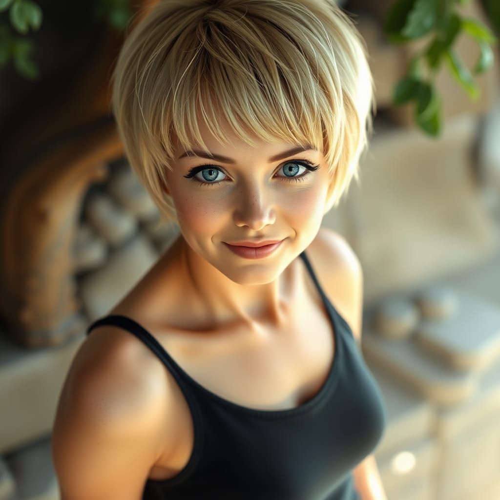 Smiling Blonde Woman in Ethereal Fantasy Style