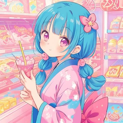 Cute Anime Girl in Candy Shop, Yusuke Nakamura Style