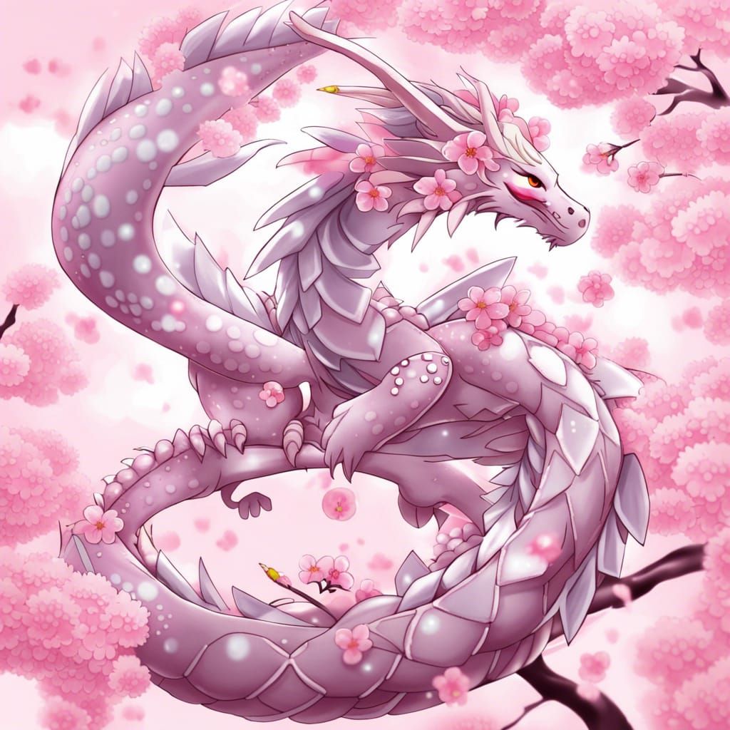 Cute Cherry Blossom Dragon in Anime Style