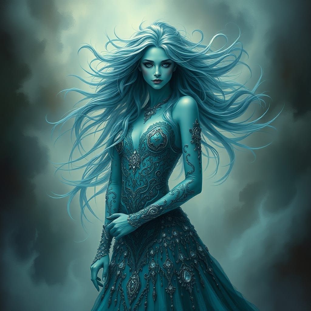 Mystical Octarine Woman in Surrealist Style