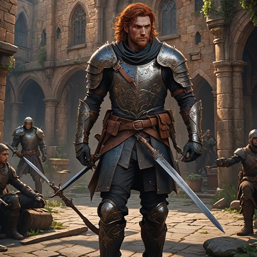 Auburn-Haired Thief with Sword: Fantasy Concept Art