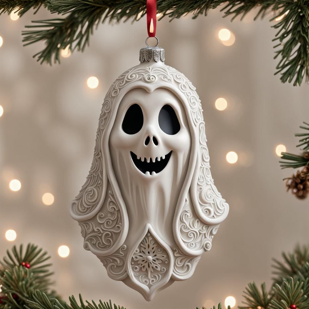 Detailed Ghost Christmas Ornament for Spooky Holidays