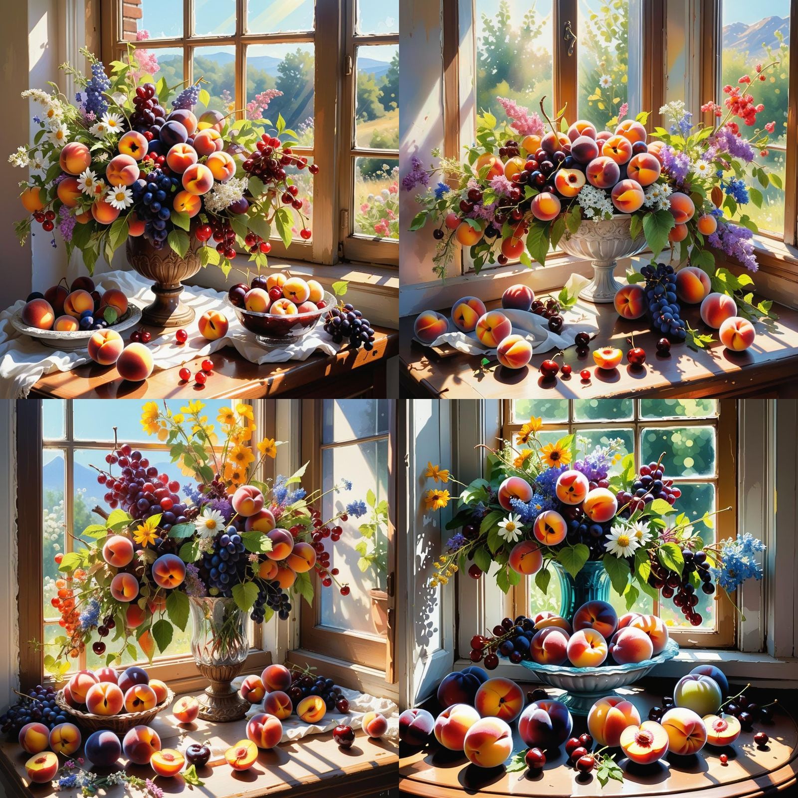 Summer Fruits and Flowers in Impressionistic Style