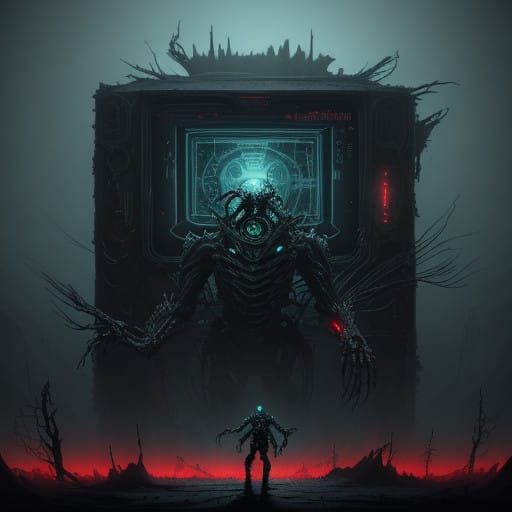 Cyberpunk Abomination Emerges from Shattered Arcade Cabinet