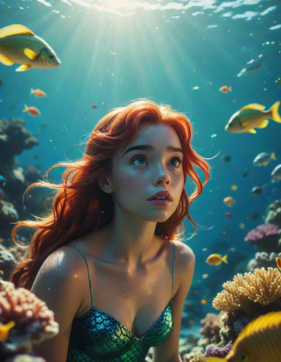 Ethereal Ariel in Cinematic Underwater Scene