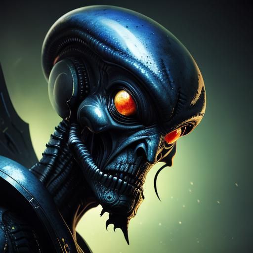 Dramatic Alien Portrait in Hyperrealistic Splash Art