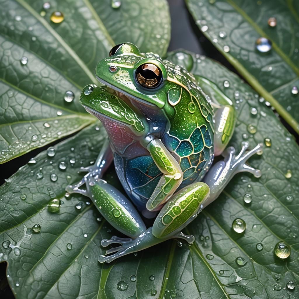 Glass Frog with Translucent Wings in Oil Painting Style