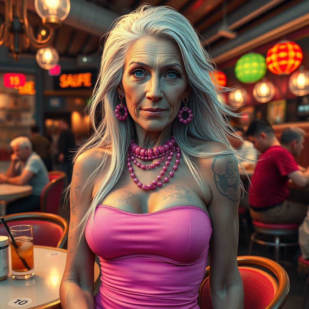 Transvestite in Pink Dress, Detailed Matte Painting