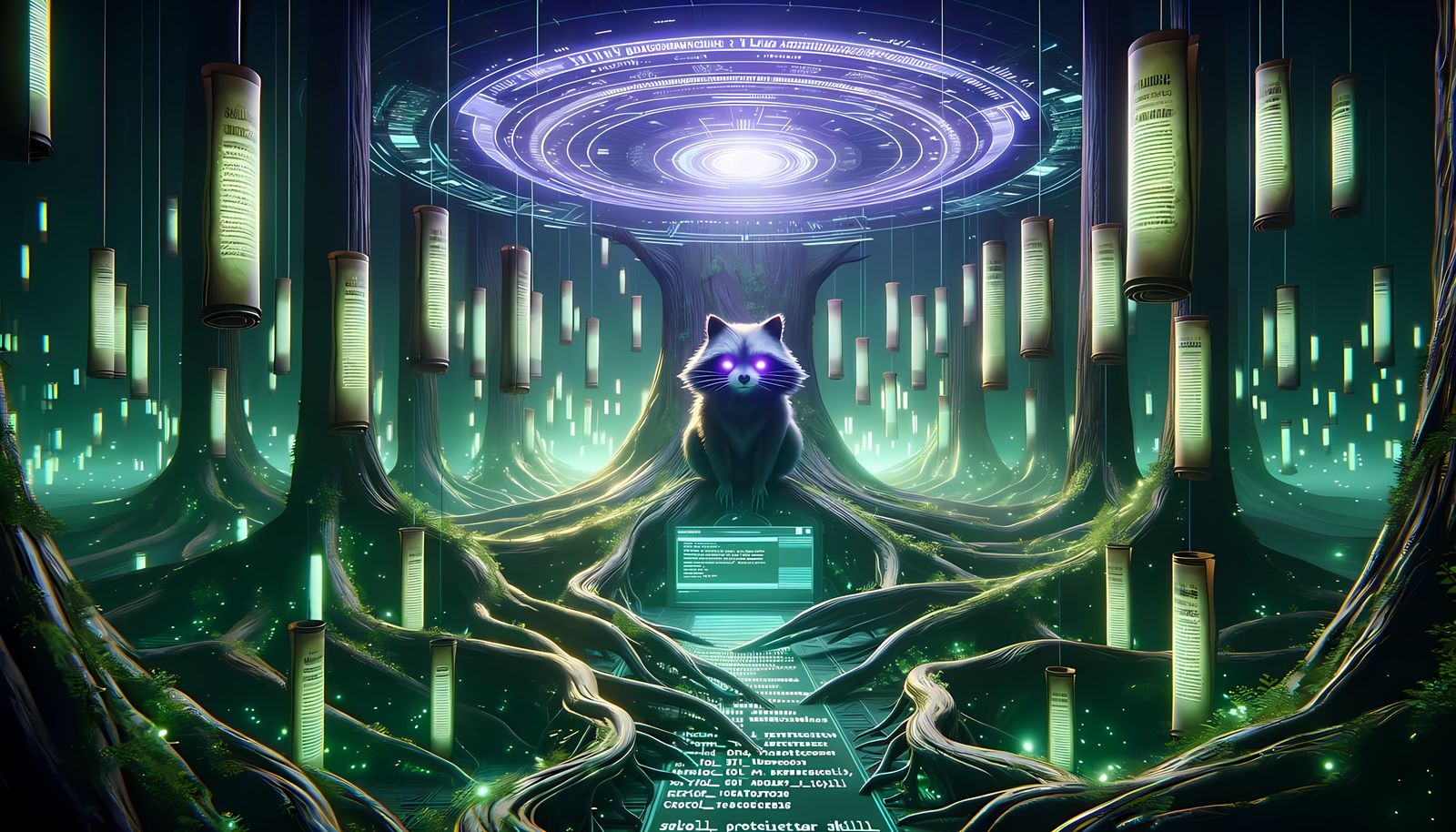Neon Forest Archive with Raccoon Terminal