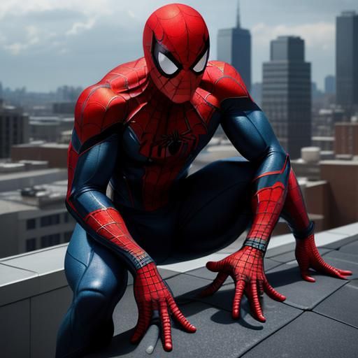 Spider-Man on Rooftop in Hyperrealistic Splash Art