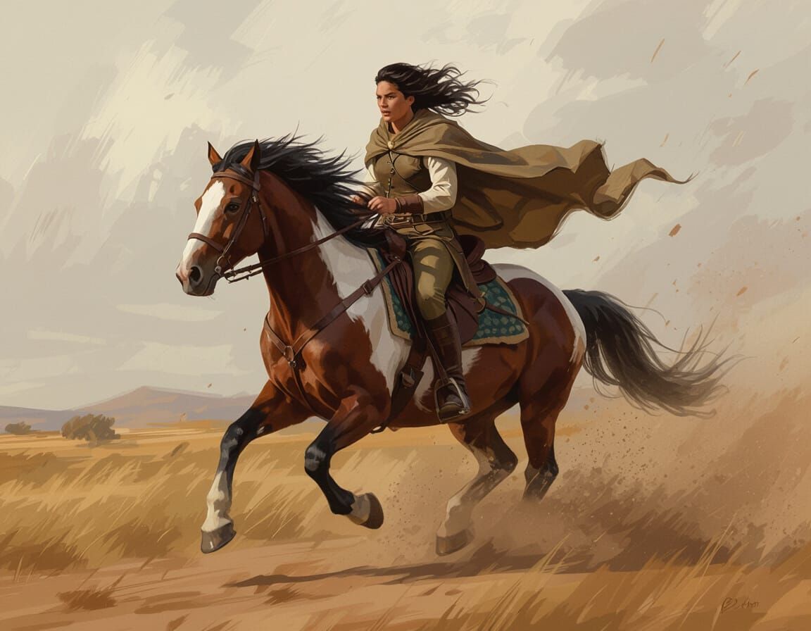 Horse and Rider Charge Through Storm in Expressive Painting ...