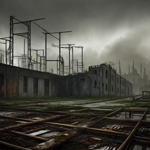 Industrial Landscape Painting of Abandoned Factory Pit