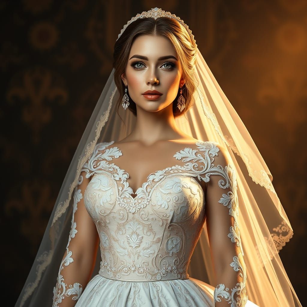 Elegant Fantasy Bride in Intricately Designed Wedding Gown