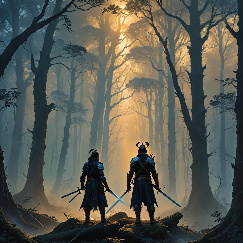 Mystical Forest Warrior in Fantasy Sci-Fi Style