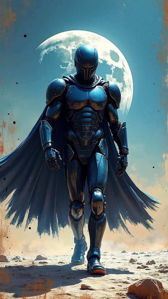 Futuristic Roman Soldier on the Moon in Street Art Style