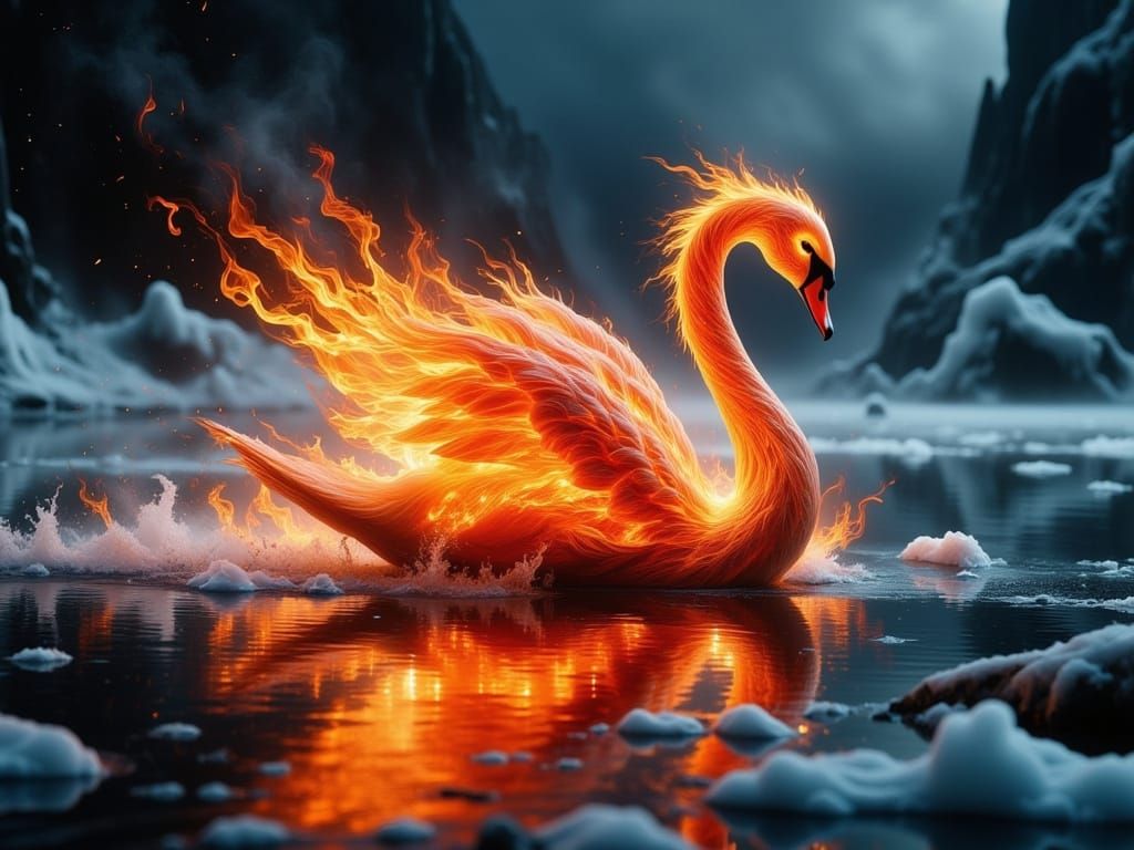 Molten Swan Radiates Warmth on Frozen Lake