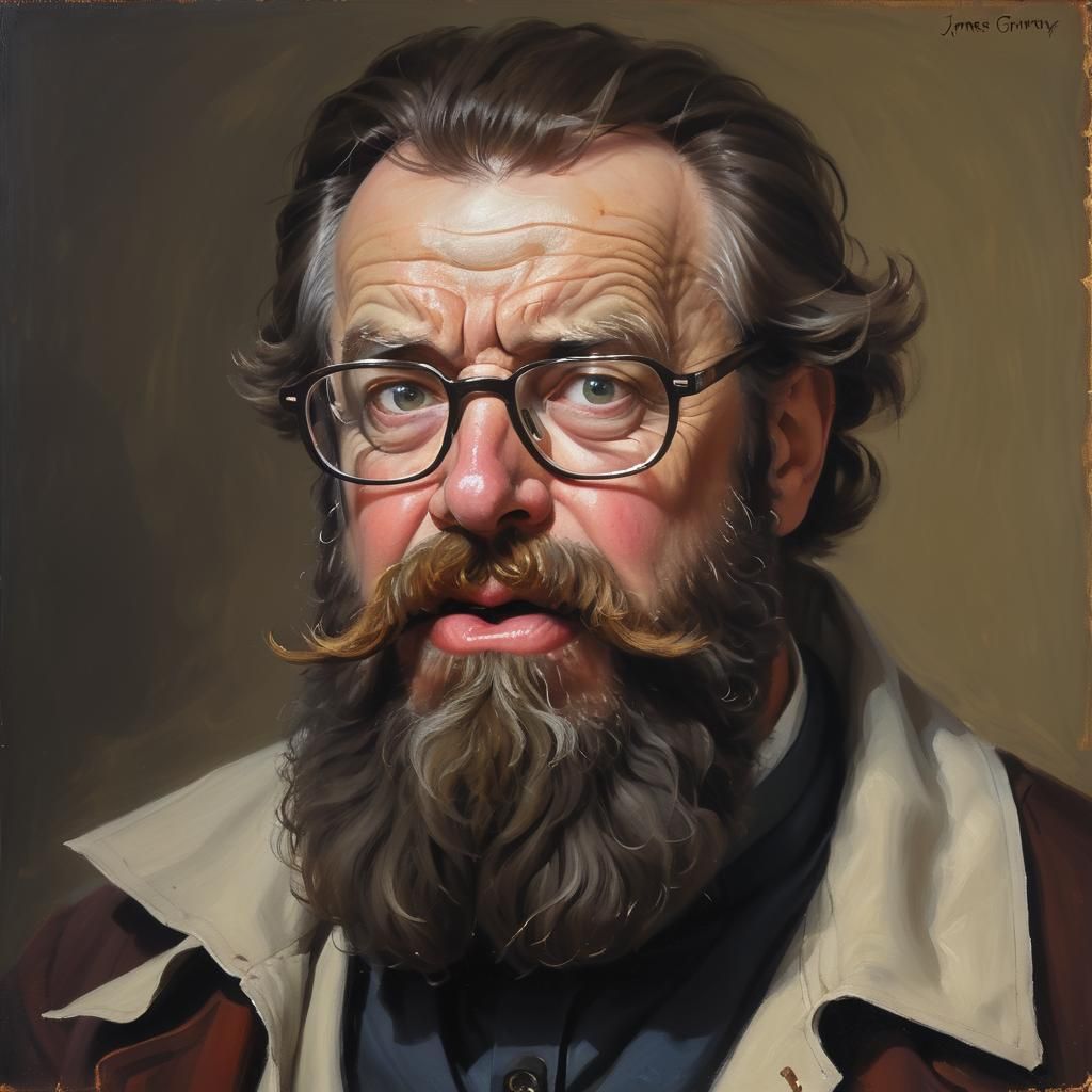 Eccentric Professor in Oil Painting Style