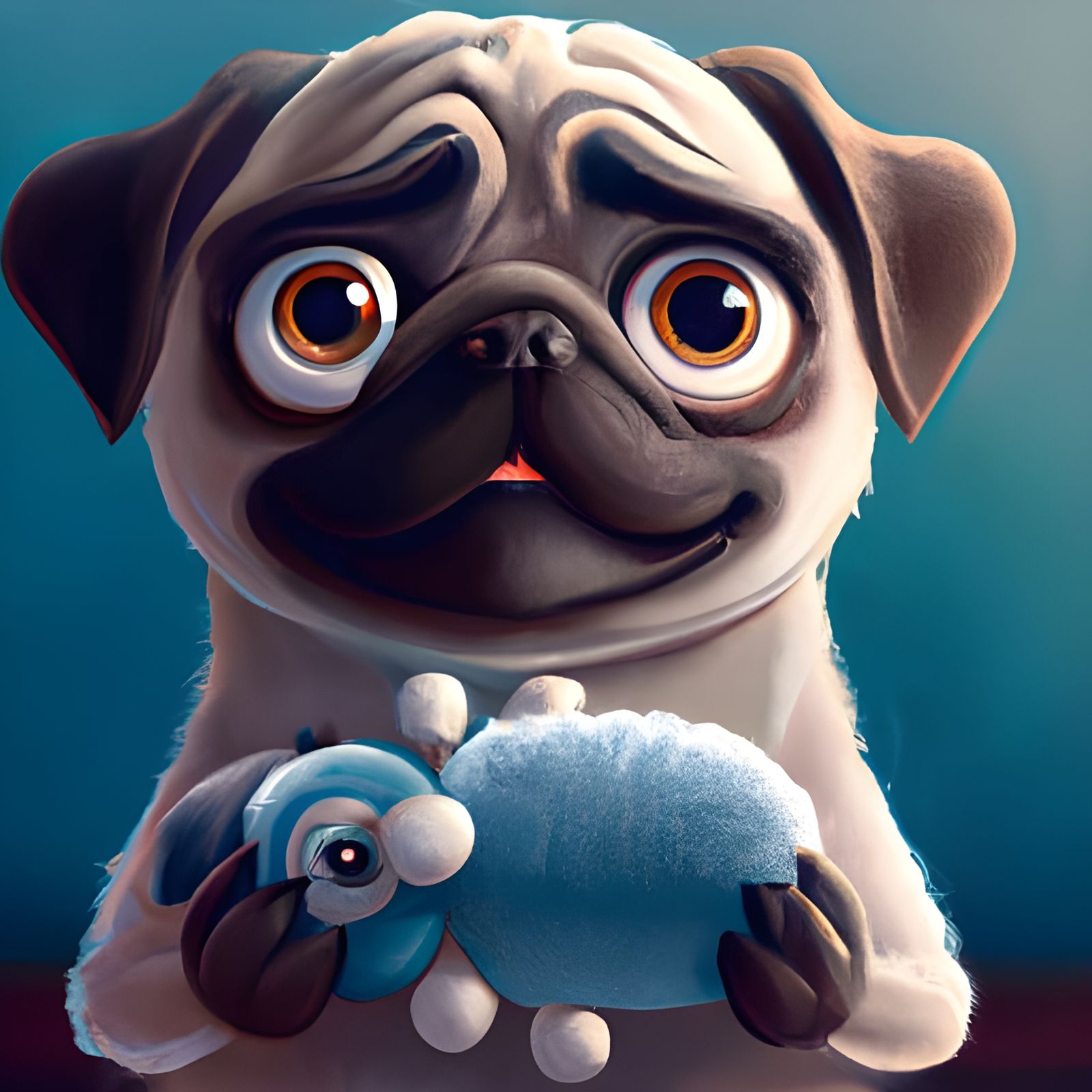 Cute Pug with Toy in Ghibli Anime Style
