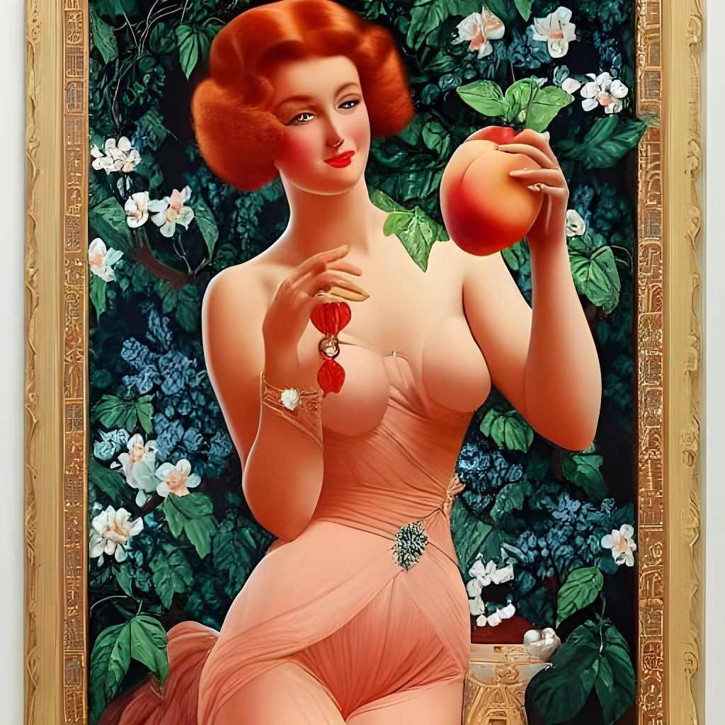 Elegant Woman with Peach: A Sultry Masterpiece