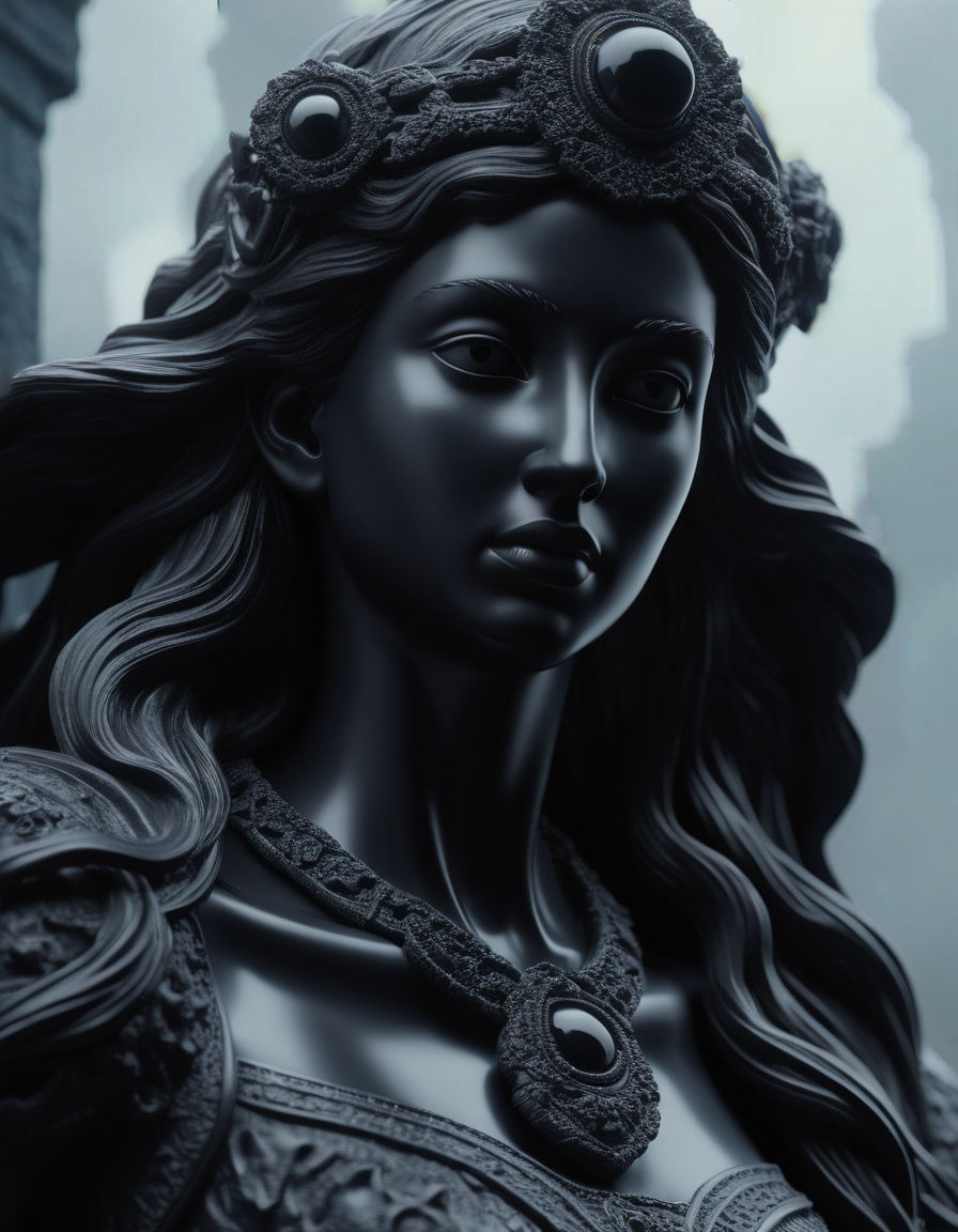 Stunning black obsidian stone statue devoted to the Goddess Hecate