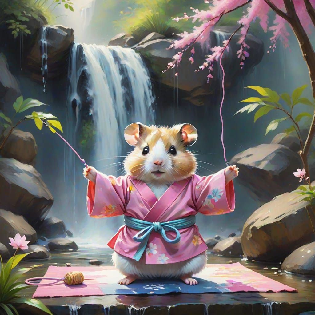 Hamster Doing Yoga as Impressionist Oil Painting