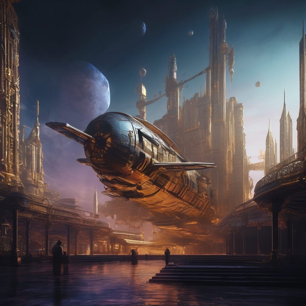 Baroque Sci-Fi Masterpiece: Lone Spaceship Descends on Neon ...