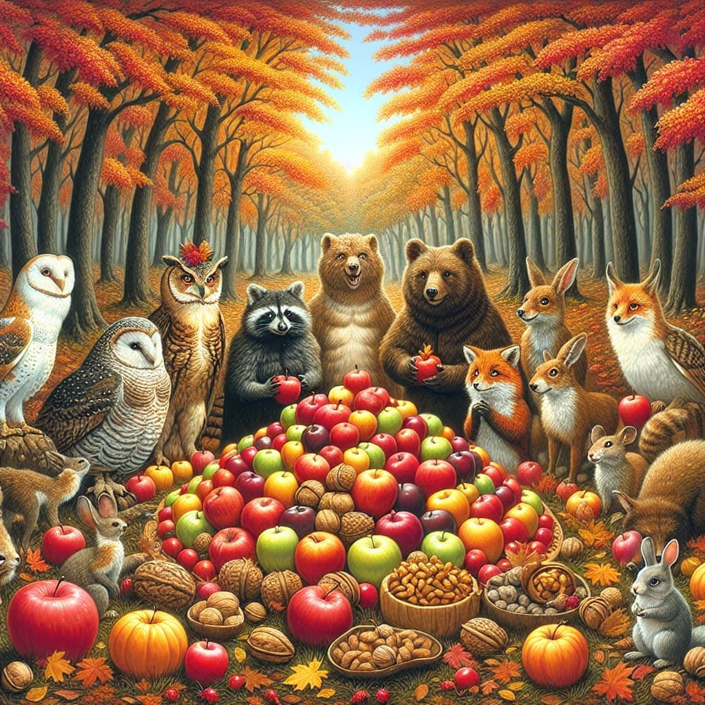 Enchanted Forest Animals Celebrate Mabon in Autumn
