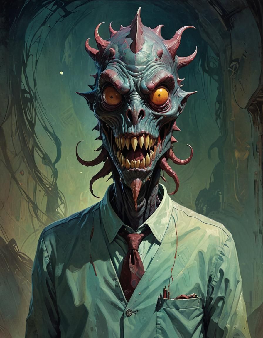 Nightmarish Sci-Fi Monster Portrait in Rich Colors