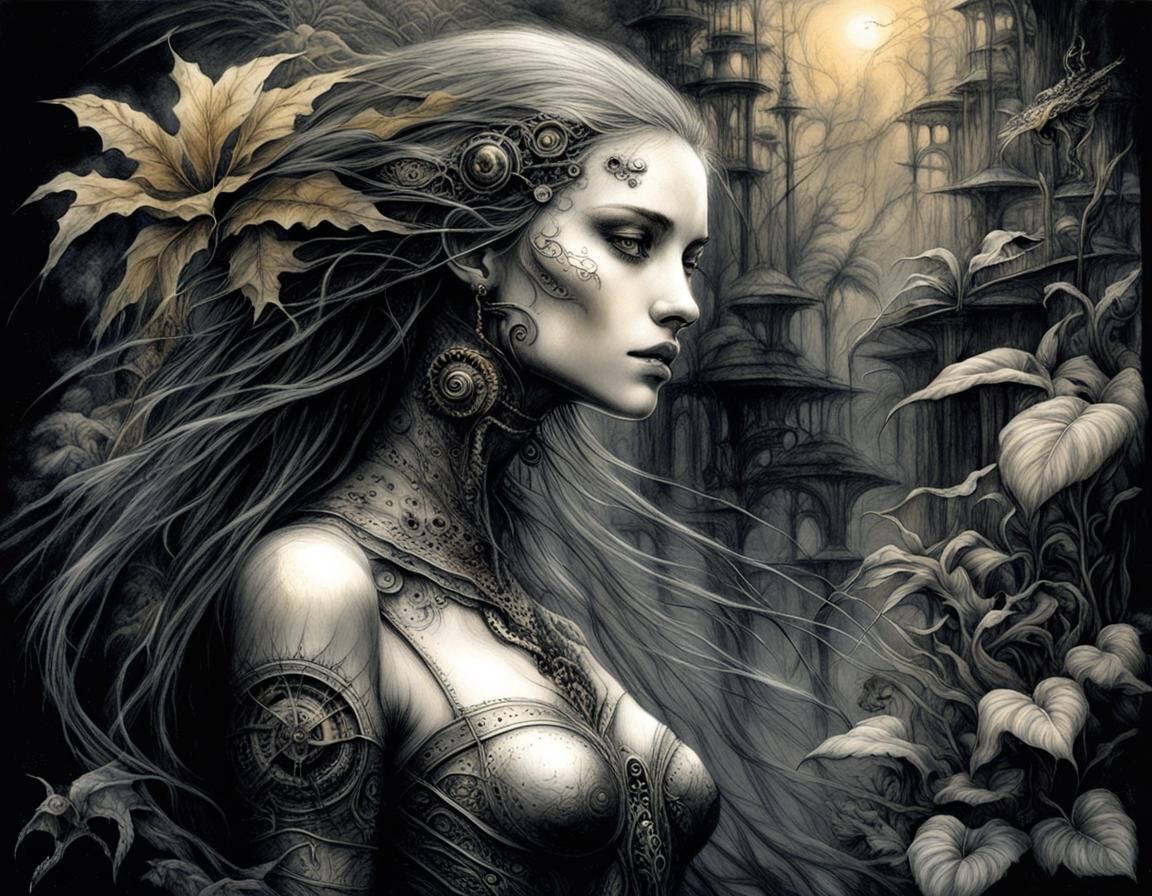 Dreamscape of Mechanical Creatures in Graphite Wash