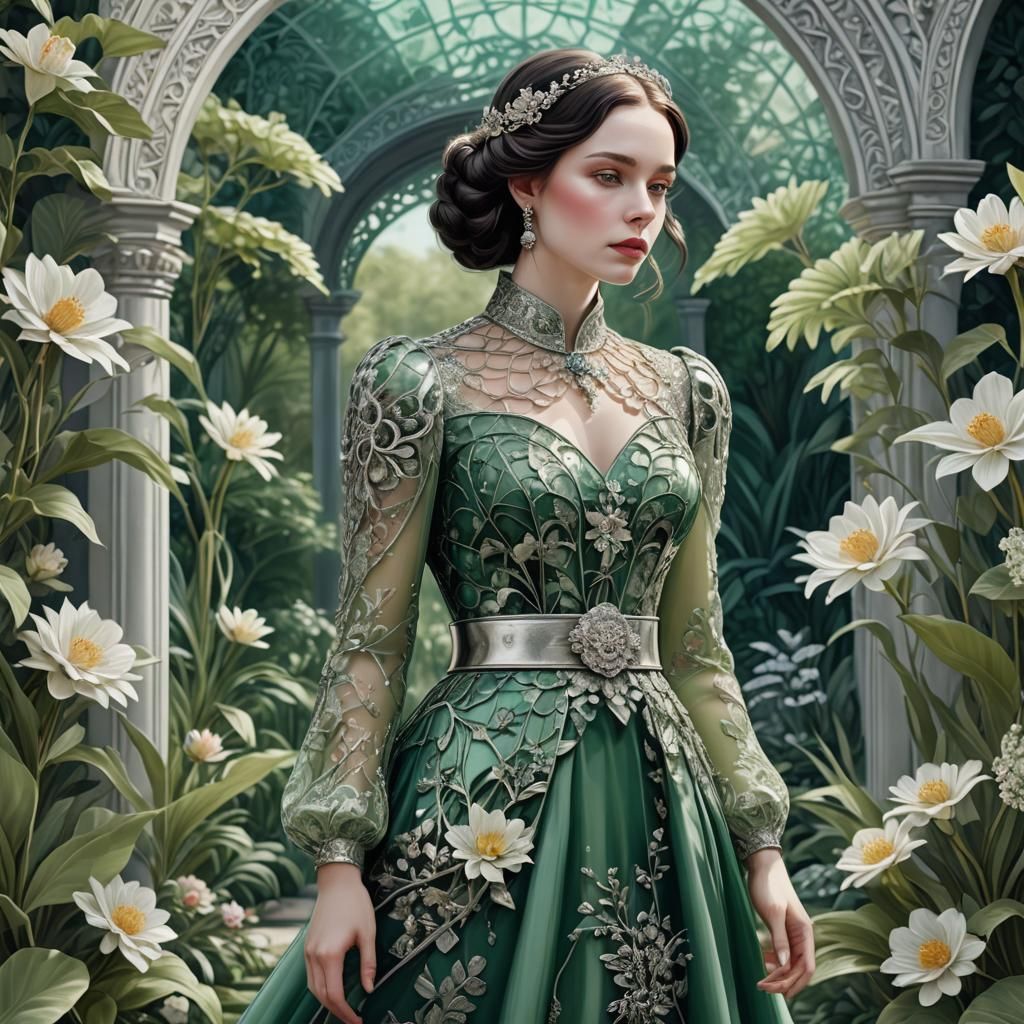 Regal Woman in Glass Dress: Luxurious Digital Art