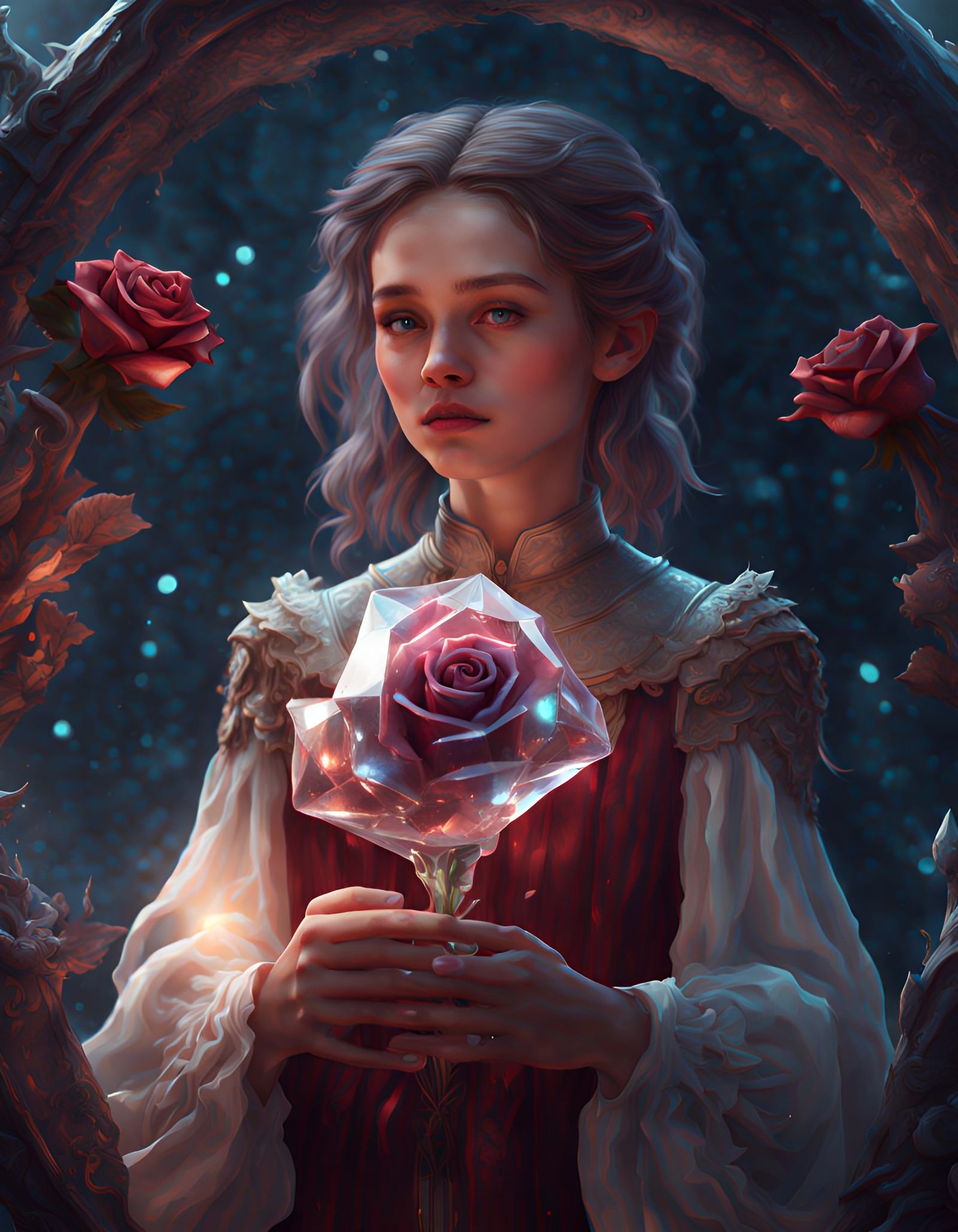 Girl with Crystal Rose: Fantasy Concept Art