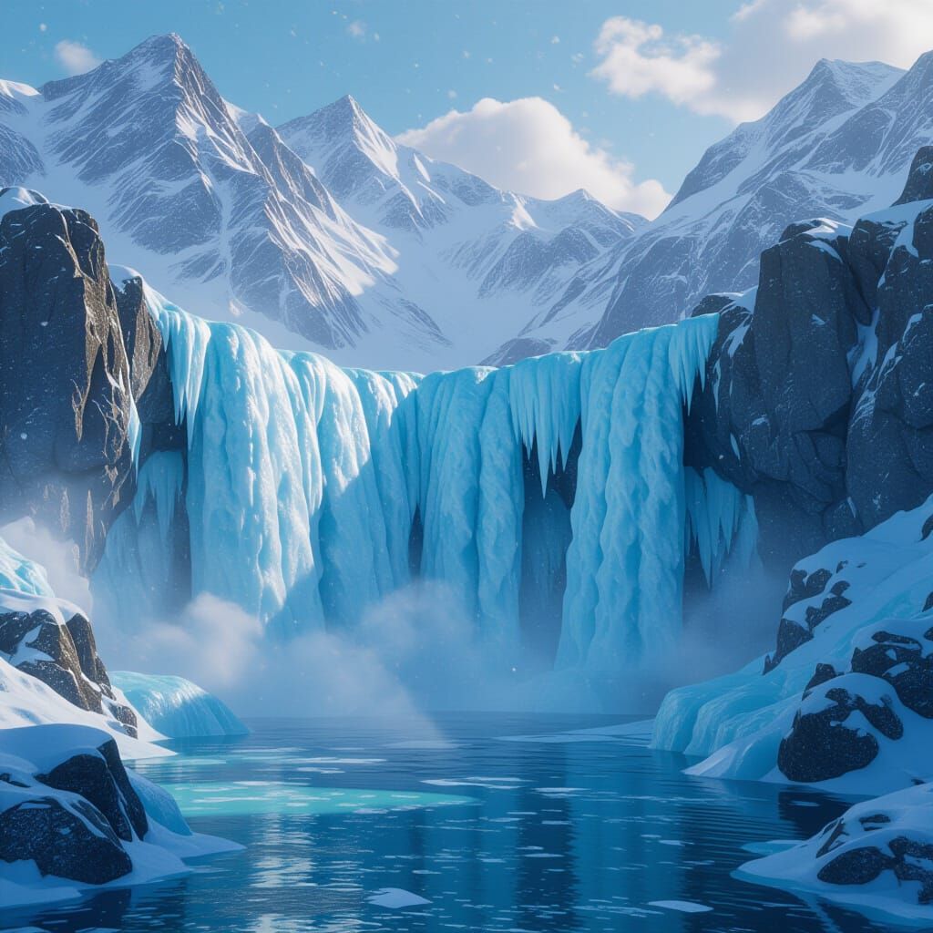 Fantastical Frozen Waterfalls in Detailed Matte Painting