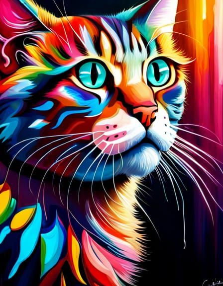 Colorful Graffiti Cat Portrait in Street Art Style