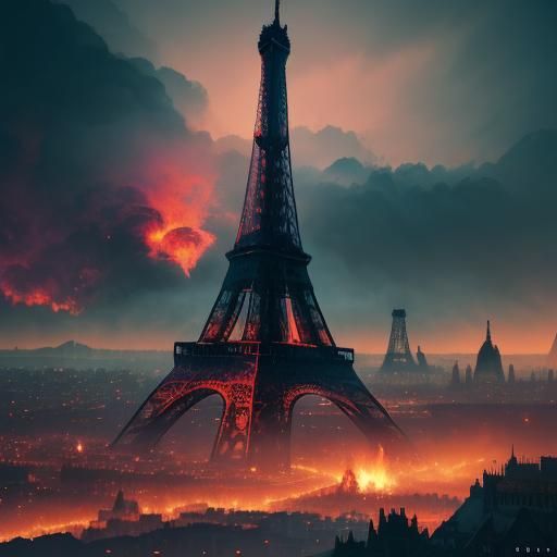 Shrek Destroys the Eiffel Tower: Epic Fantasy Art