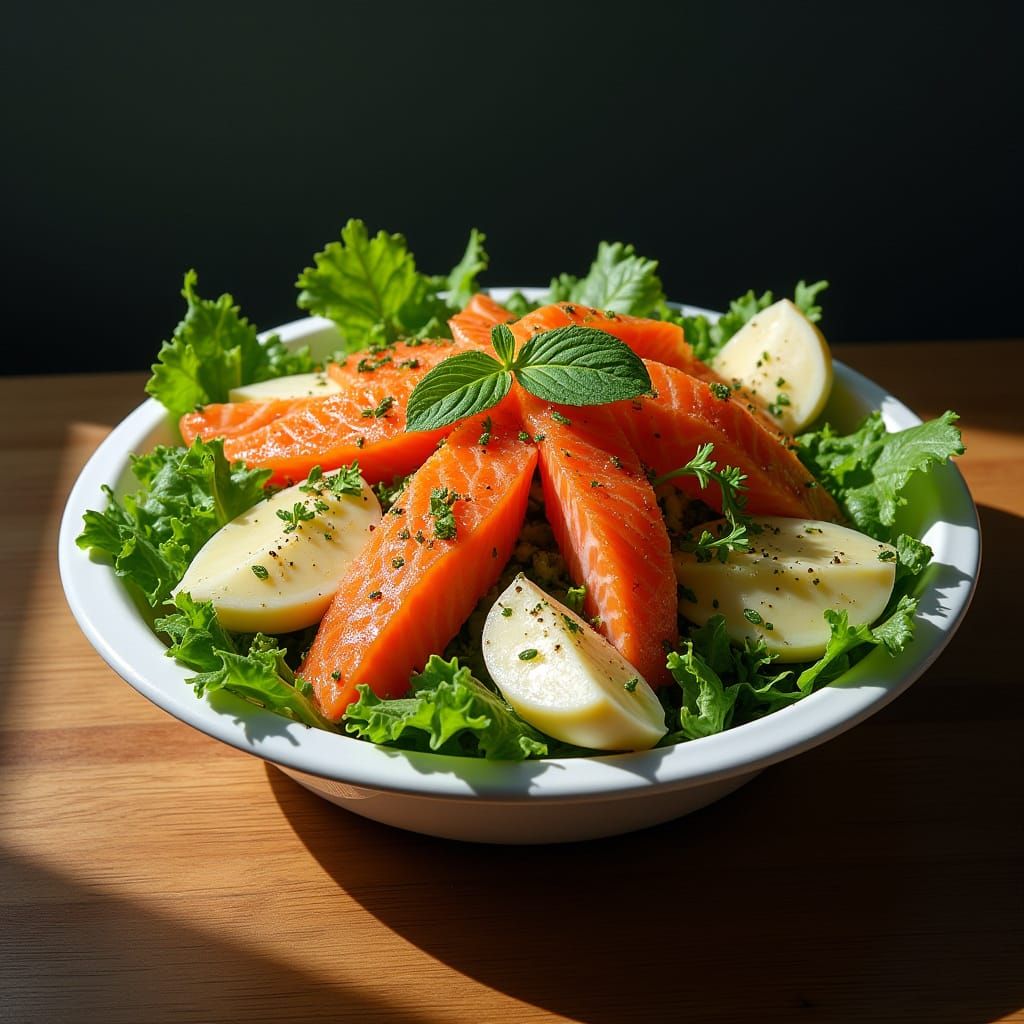Delicious Salad in a Deep Bowl with Smoked Salmon and Fresh ...