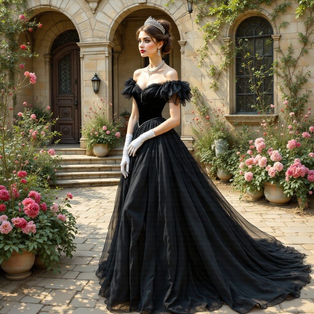 Princess Yvonne in Elegant Gown, Art Nouveau Style