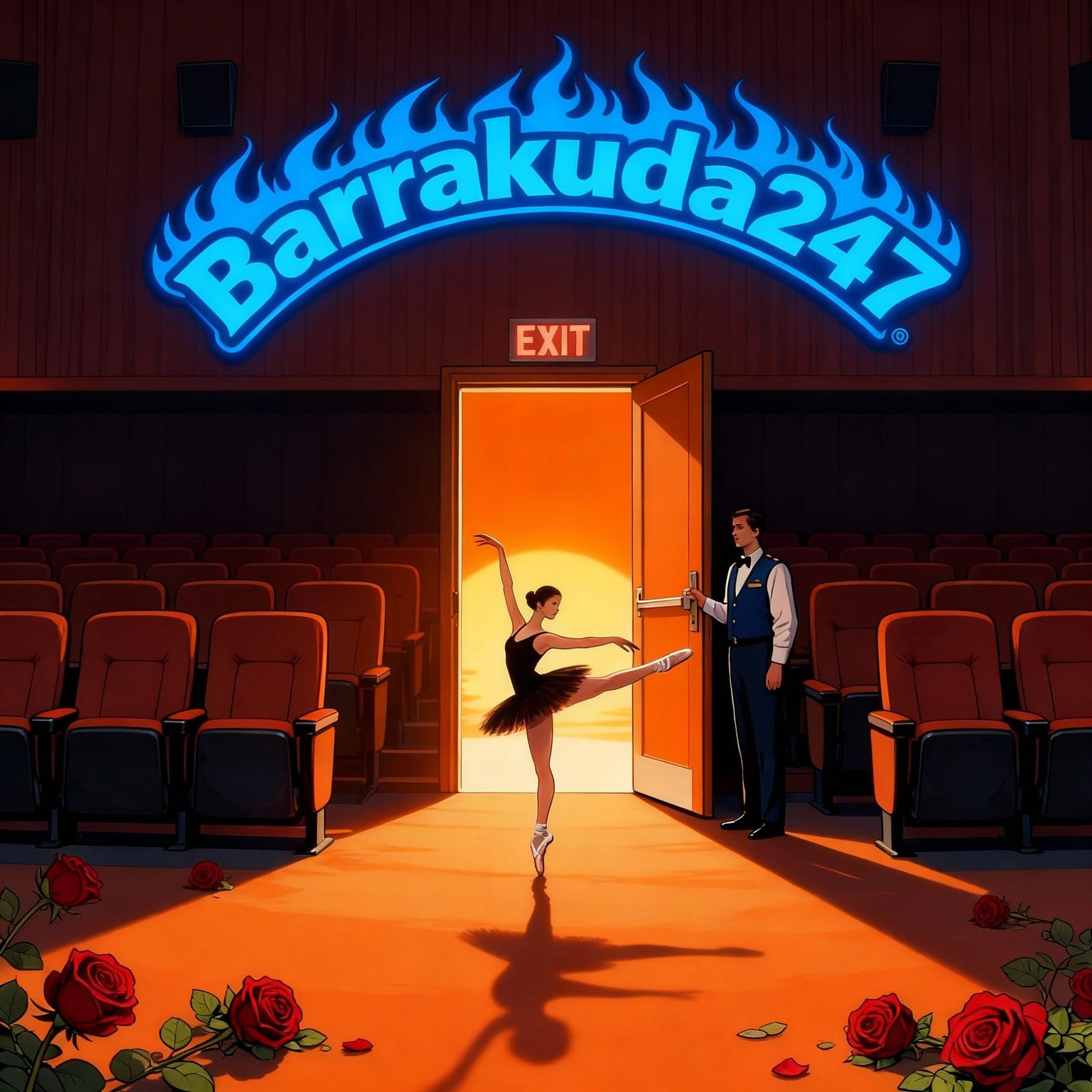 Ballerina Pirouettes in Empty Theater with Usher and Sunlit ...