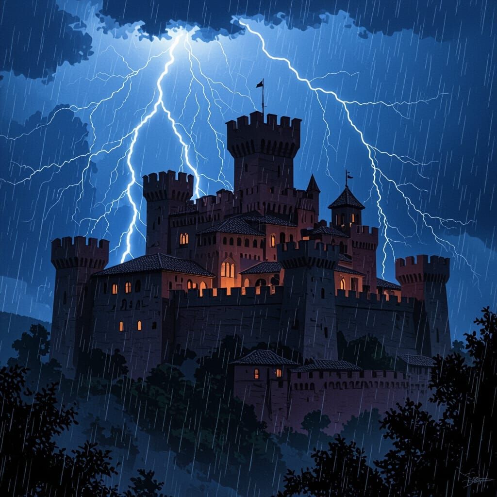Dornish Castle in Stormy Night Concept Art