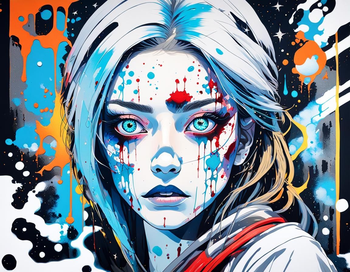 Sad Killer Woman in Space: Ukiyo-e Expressionist Art