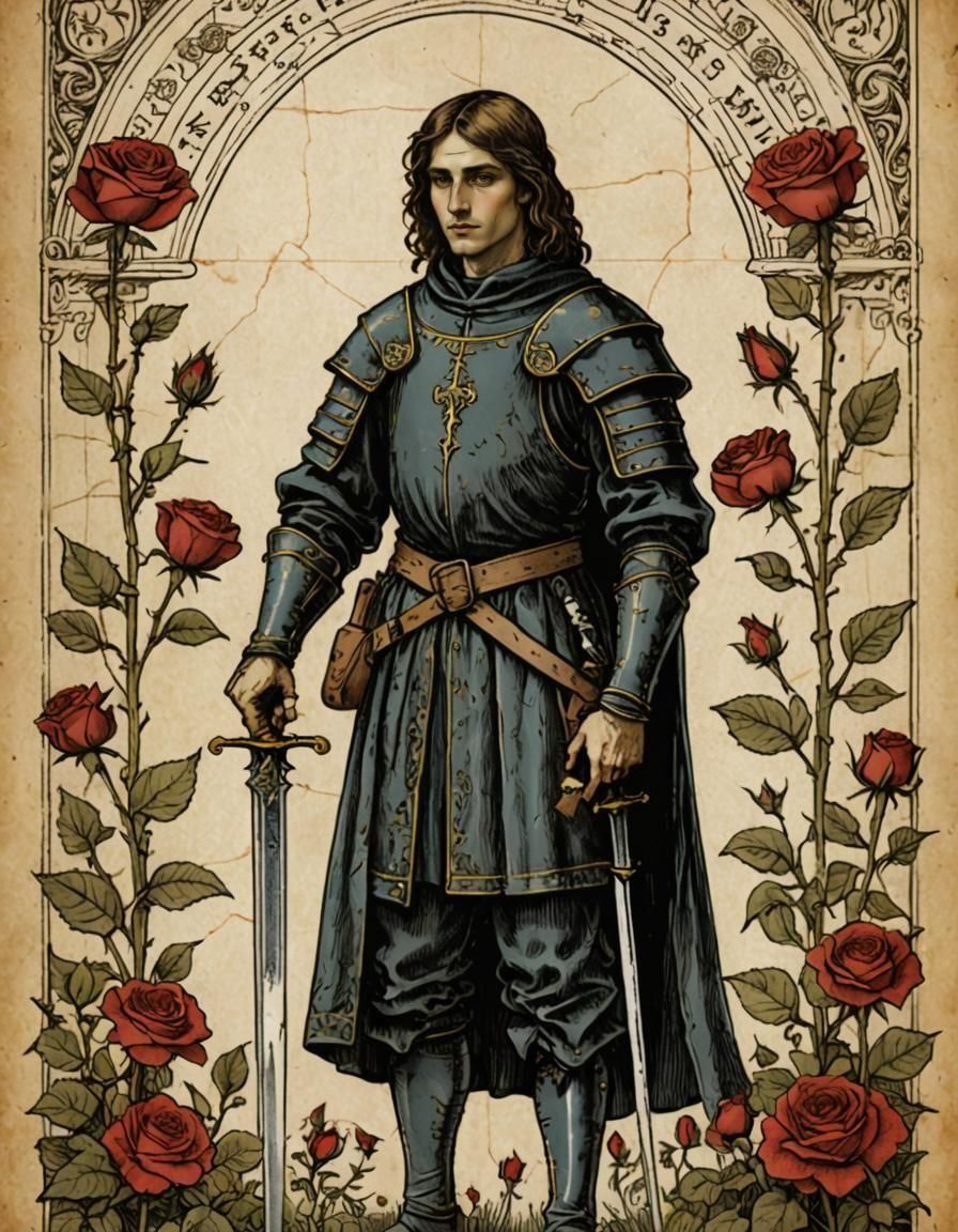 Page of Swords Tarot Card in Renaissance Style
